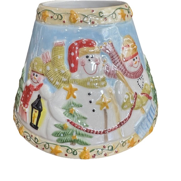 Yankee CANDLE Lrg Shade Topper Glazed Ceramic Christmas/Winter Snowman Family - Picture 2 of 6